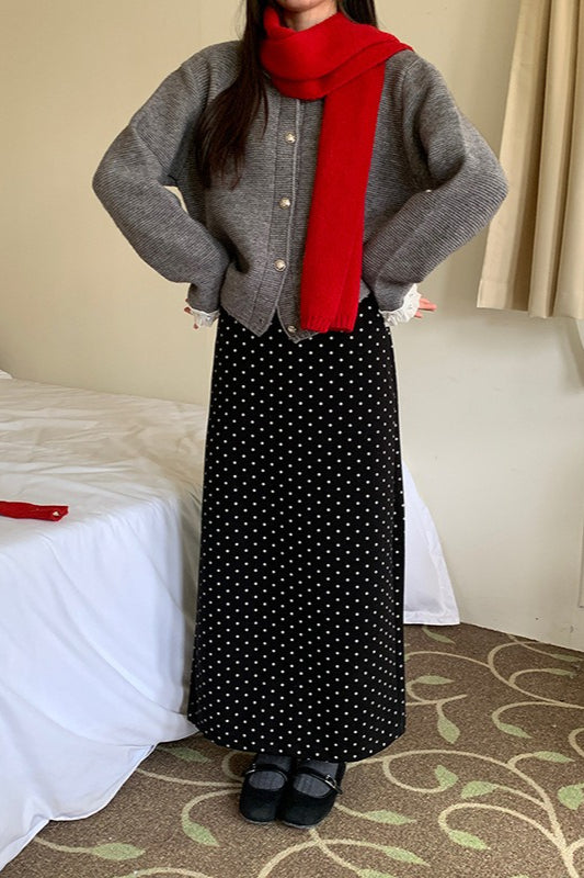 High Waist Polka Dot Back Slit Skirt