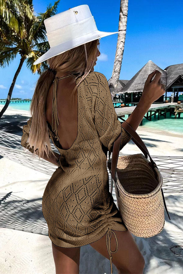 Knit Backless Ruched Mini Dress - Fashionpara