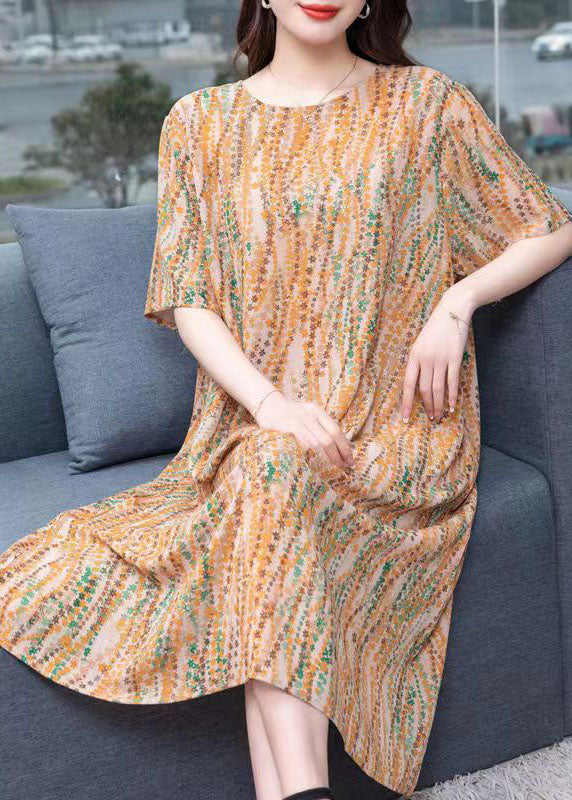 Floral Print Patchwork Round Neck Short Sleeve Shift Midi Dress - View 4