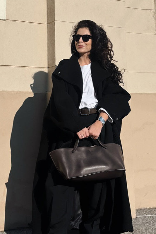 Stand Collar Batwing Sleeve Longline Loose Wool Overcoat