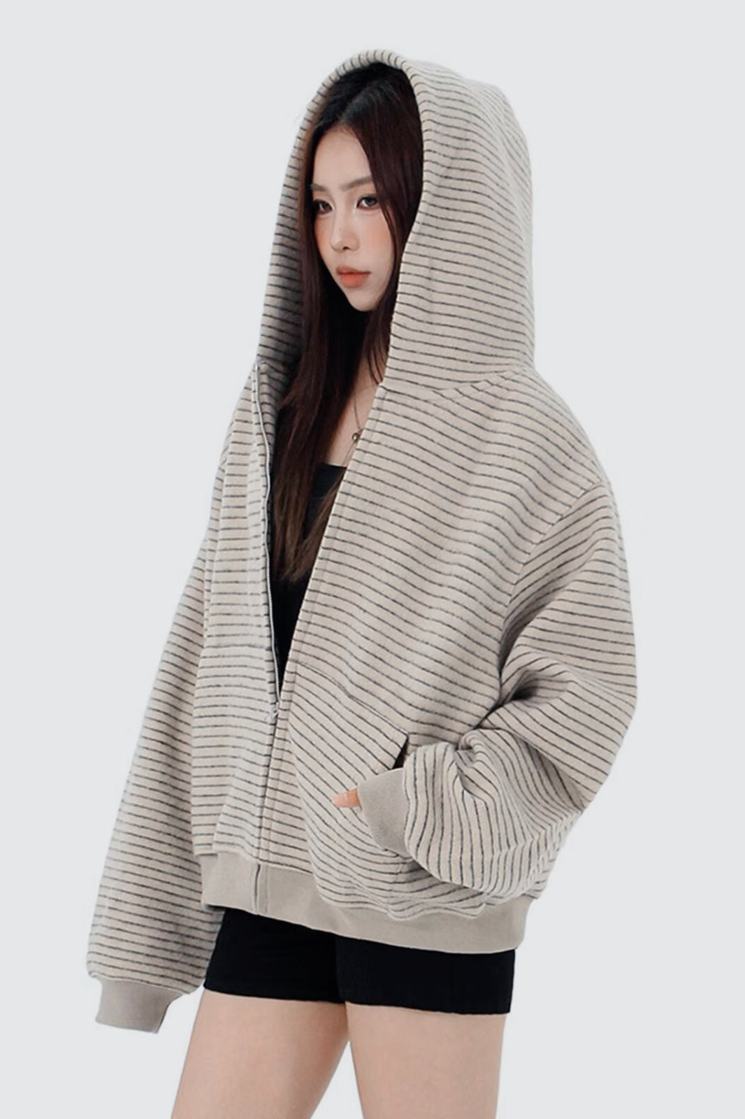 Striped Zip Knit Hoodie - Fashionpara