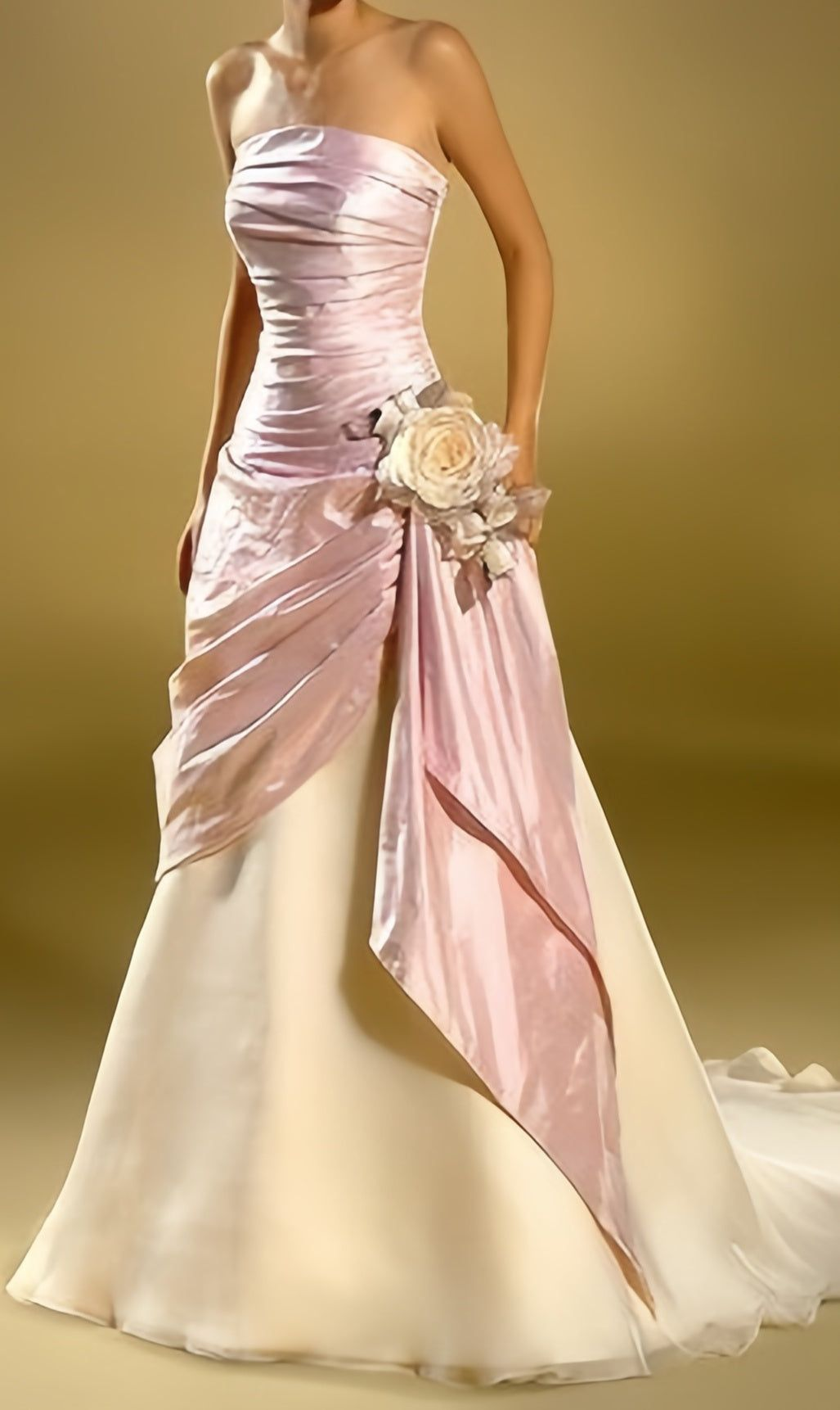 Strapless Pink Ivory Mermaid Party Dress, Vintage Wedding Gown