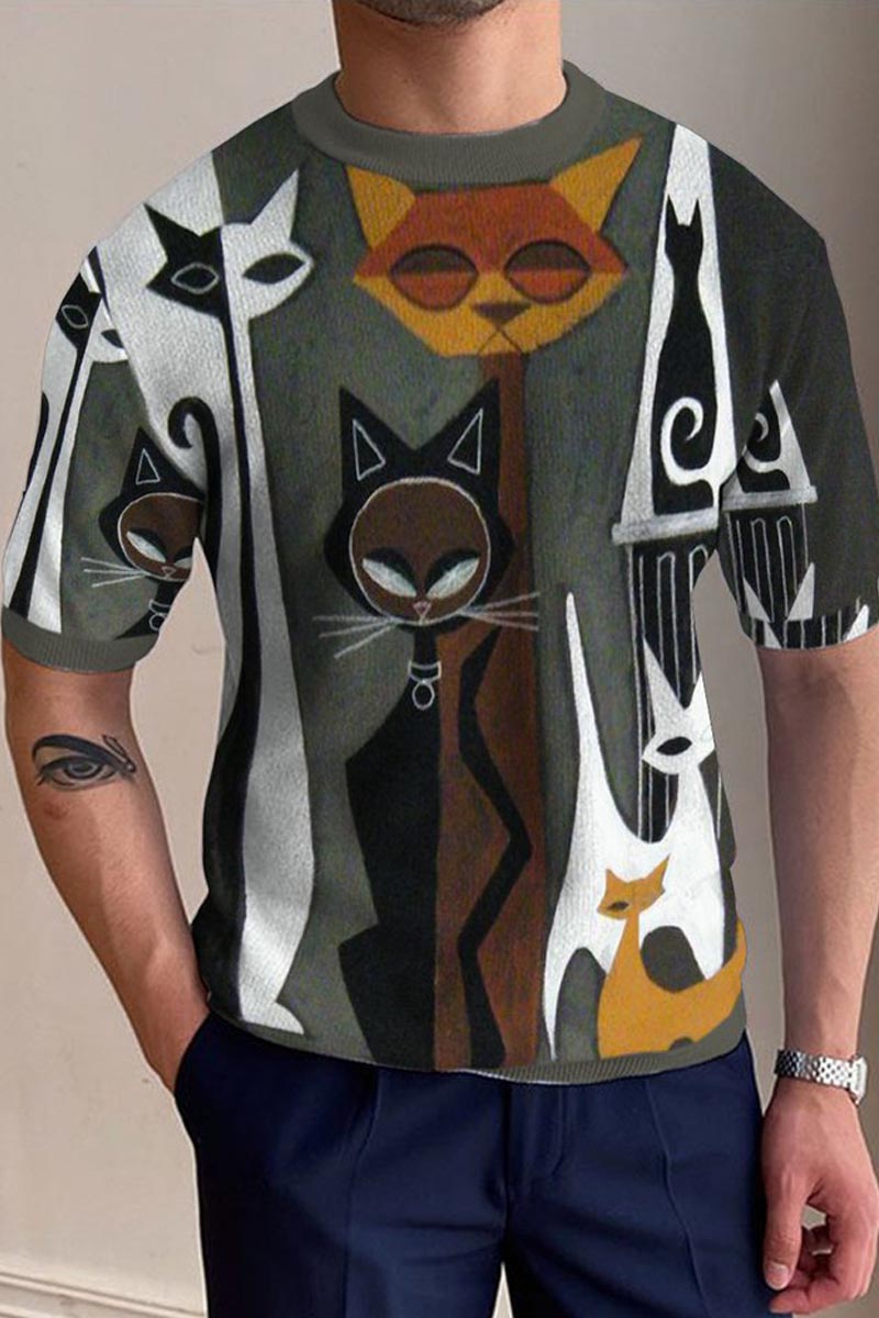 Men's Round Neck Knitted T-Shirt - Fashionpara