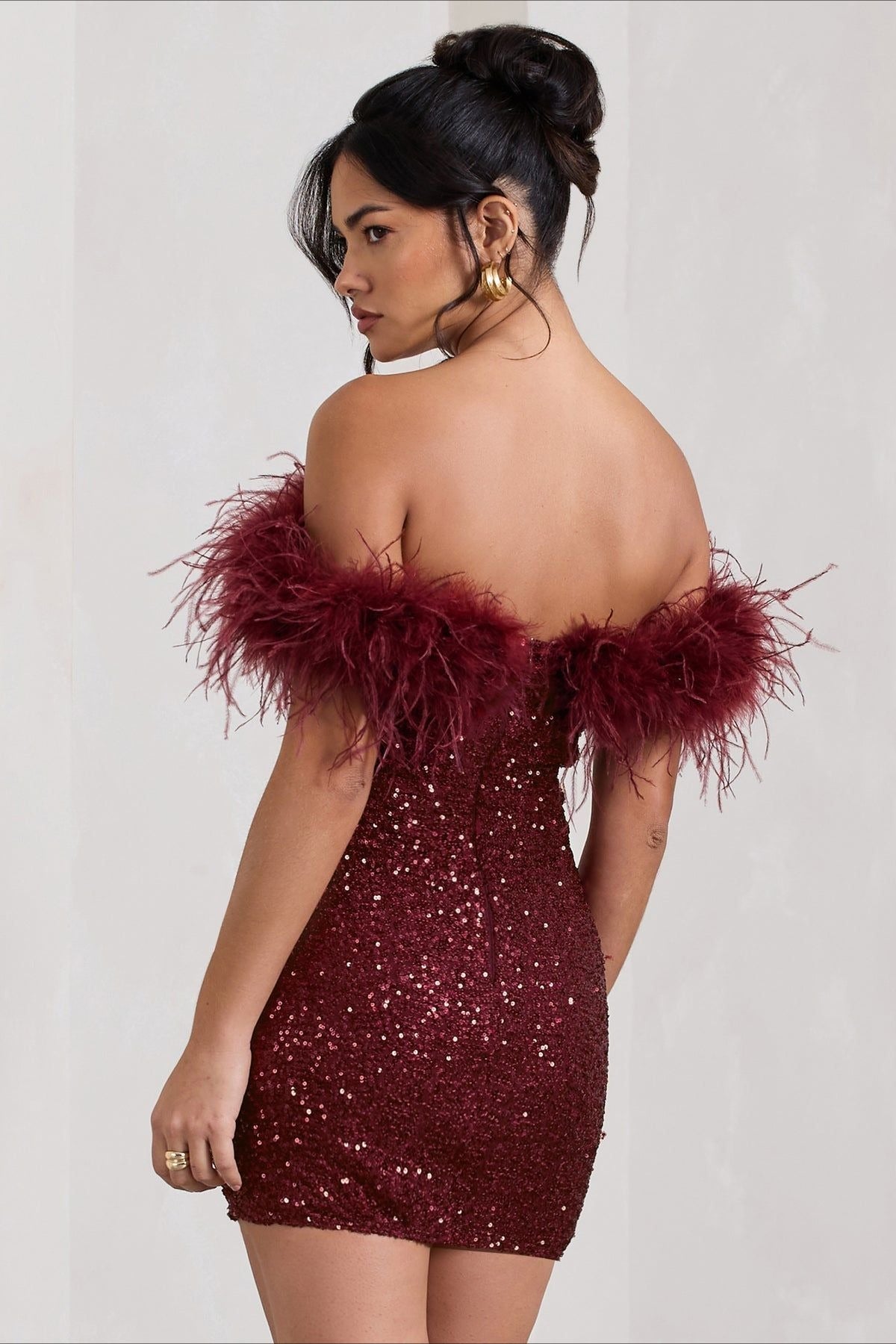 Strapless Feather Sequin Bodycon Chic Cocktail Dress