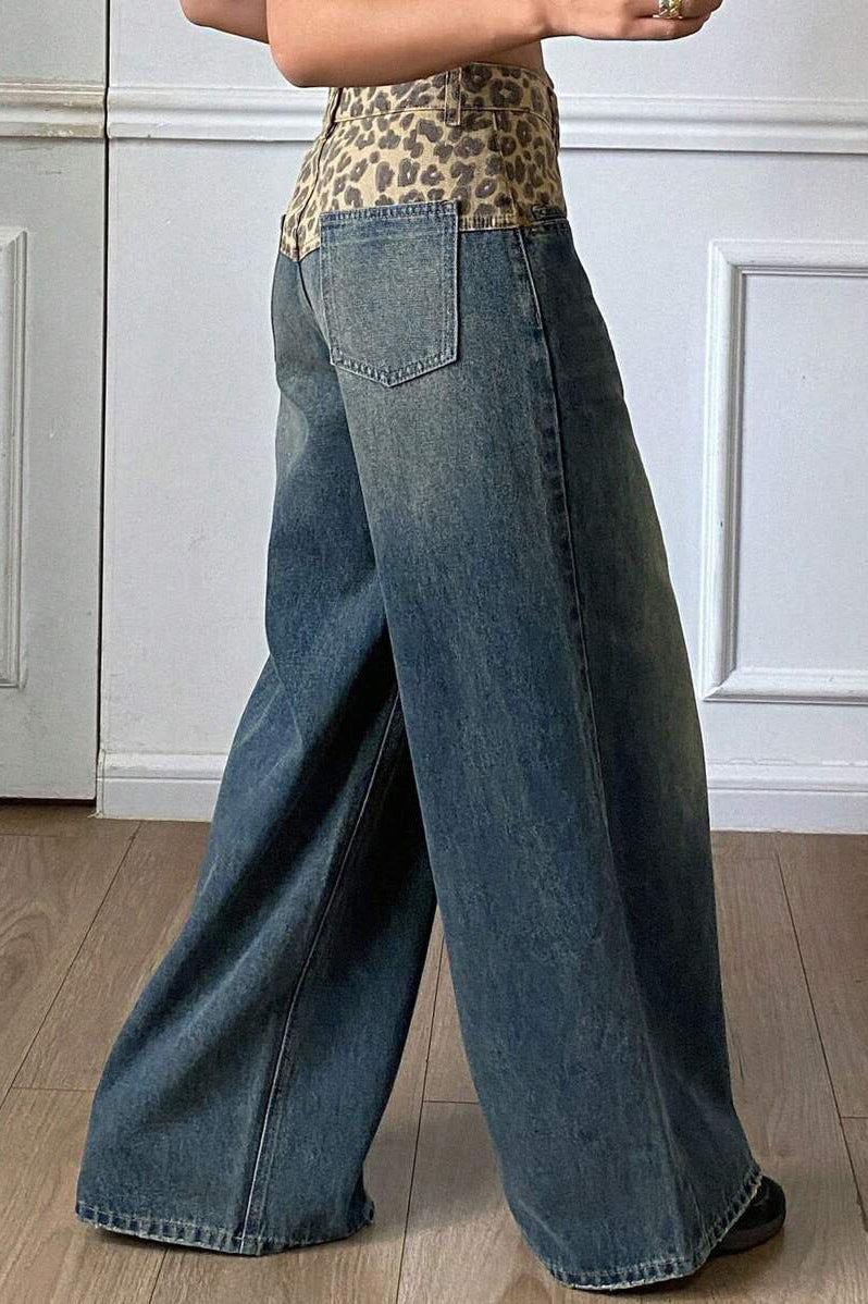 Vintage Leopard Patch Wide Leg Jean