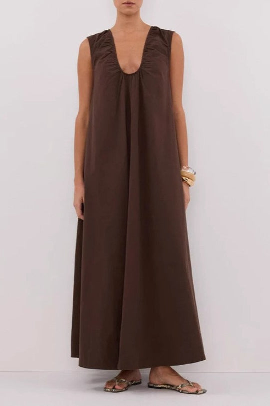 V-Neck Sleeveless Gathered A-Line Maxi Dress 4