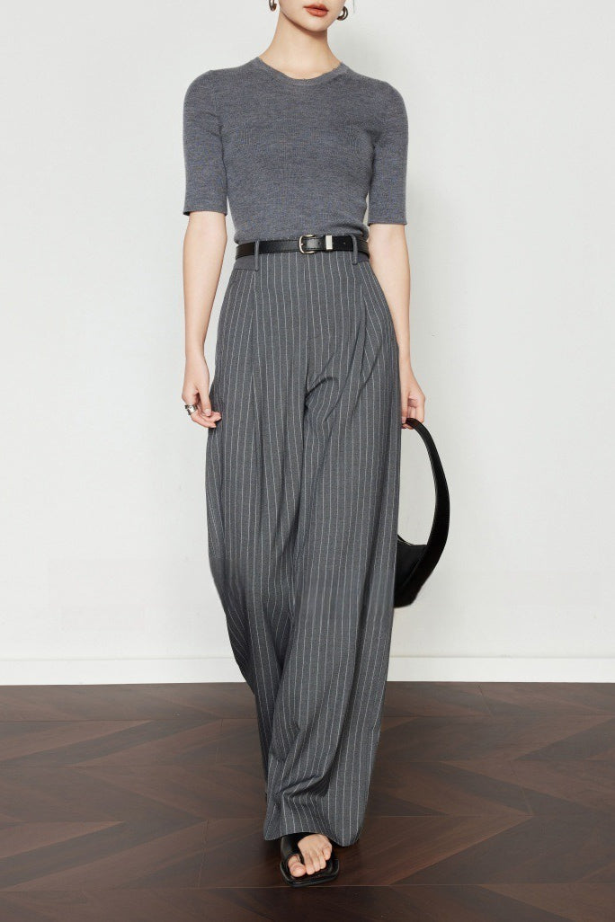 Vintage Pinstripe Wide-Leg Pants