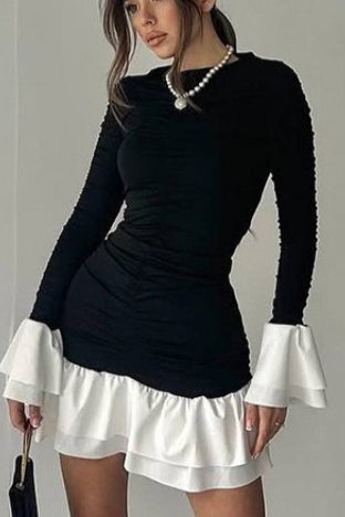 Ruffle Waist Round Neck Mini Dress