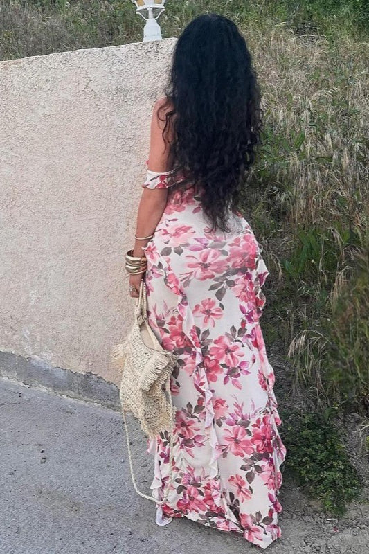 Floral Fitted Spaghetti Strap Casual Maxi Dress