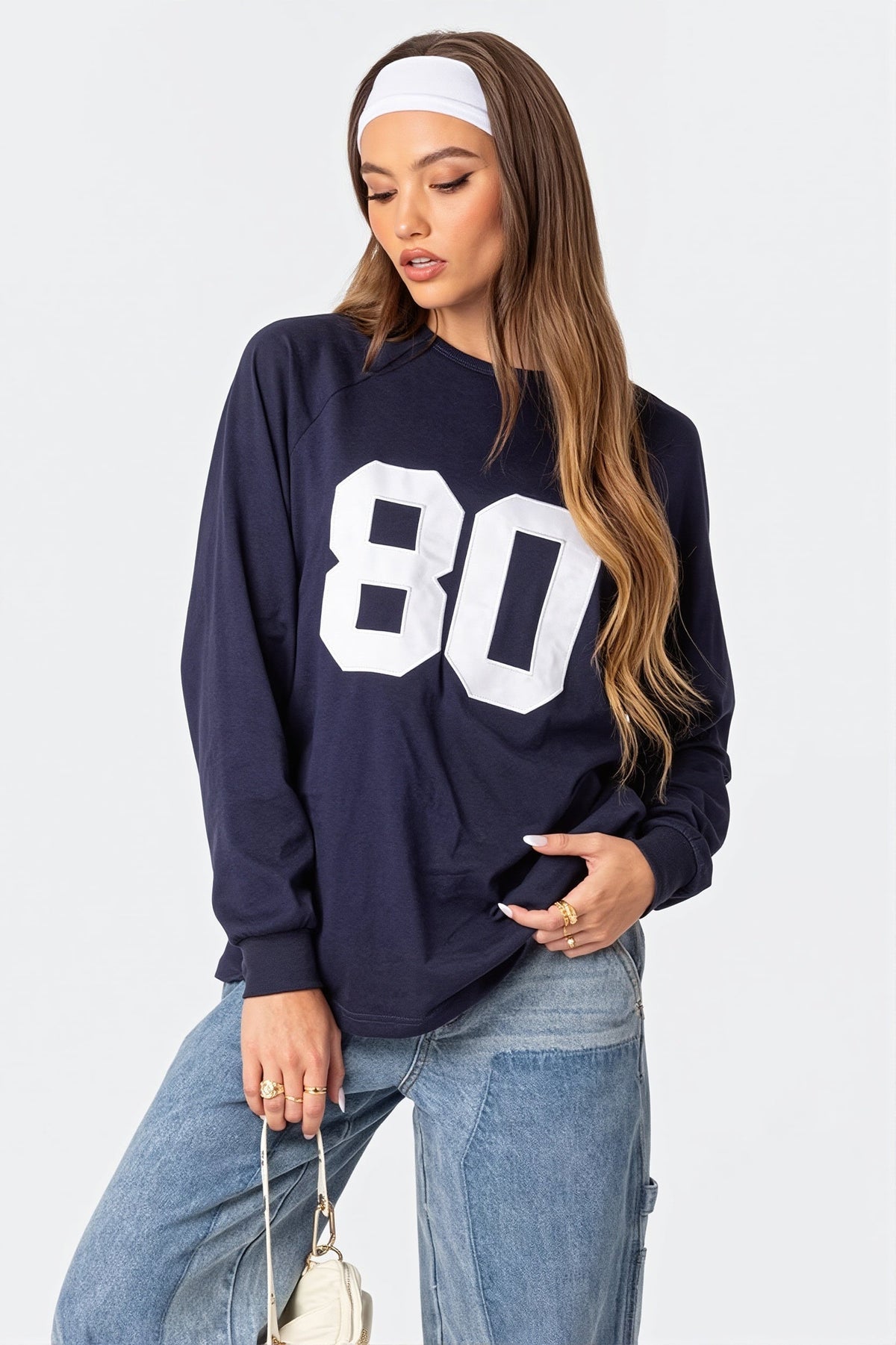 Number Print Long Sleeve Loose T-Shirt