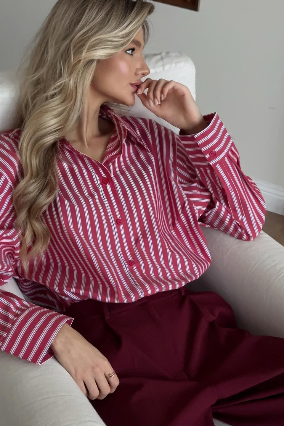 Red Striped Long Sleeve Distinctive British Blouse
