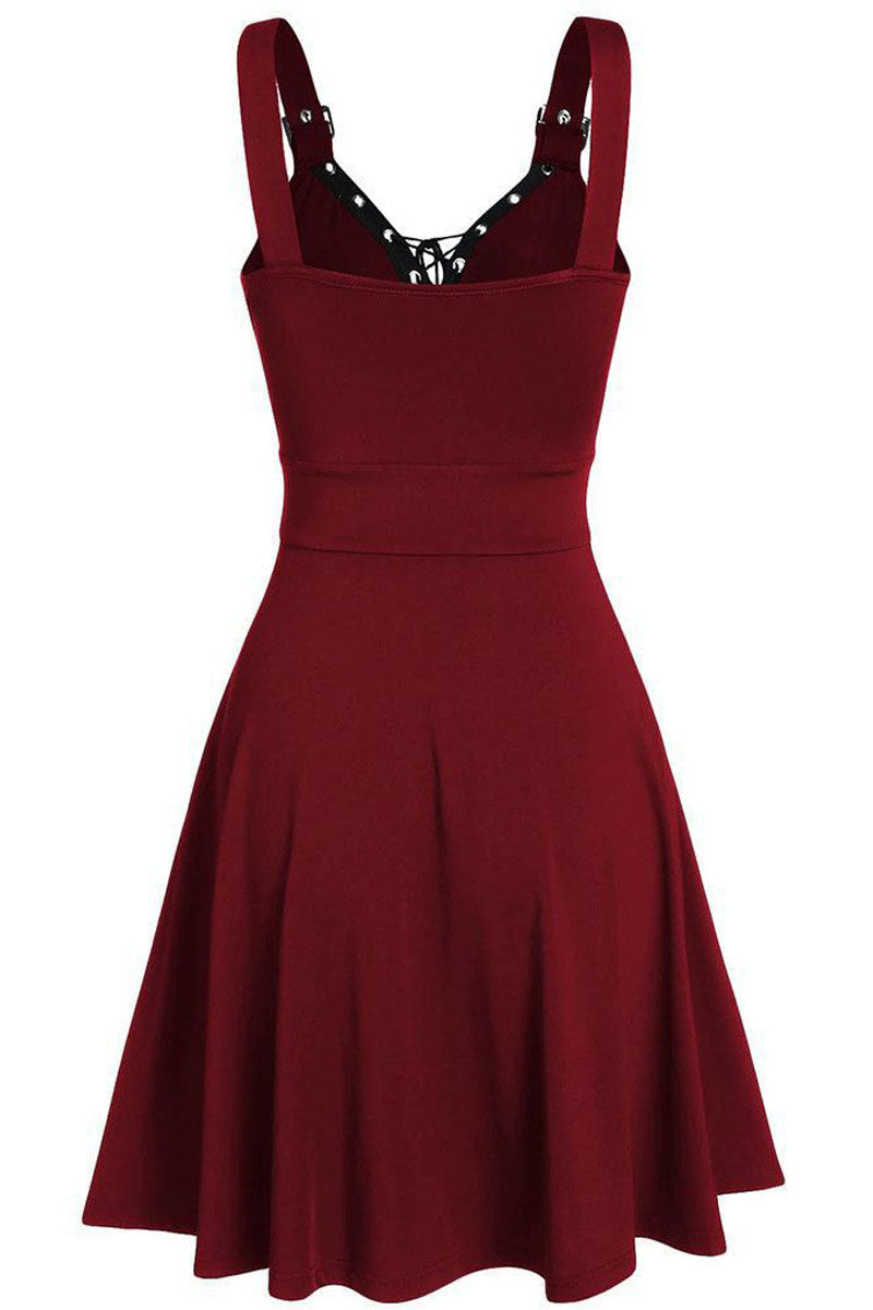Gothic Punk Lace-up strappy dress - Fashionpara