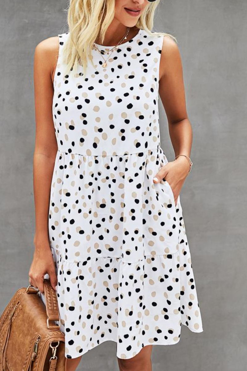 Polka Dot Print Patchwork Ruffle Hem Casual Dress Fashionpara