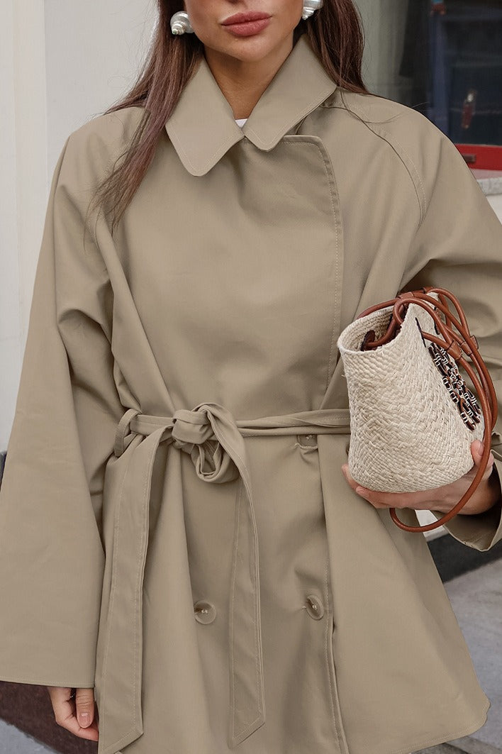 Elegant Khaki Belted Trench Midi Coat for Timeless Style