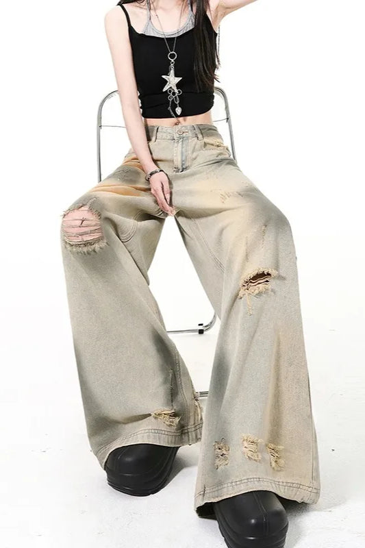 High Waist Distressed Denim Jeans