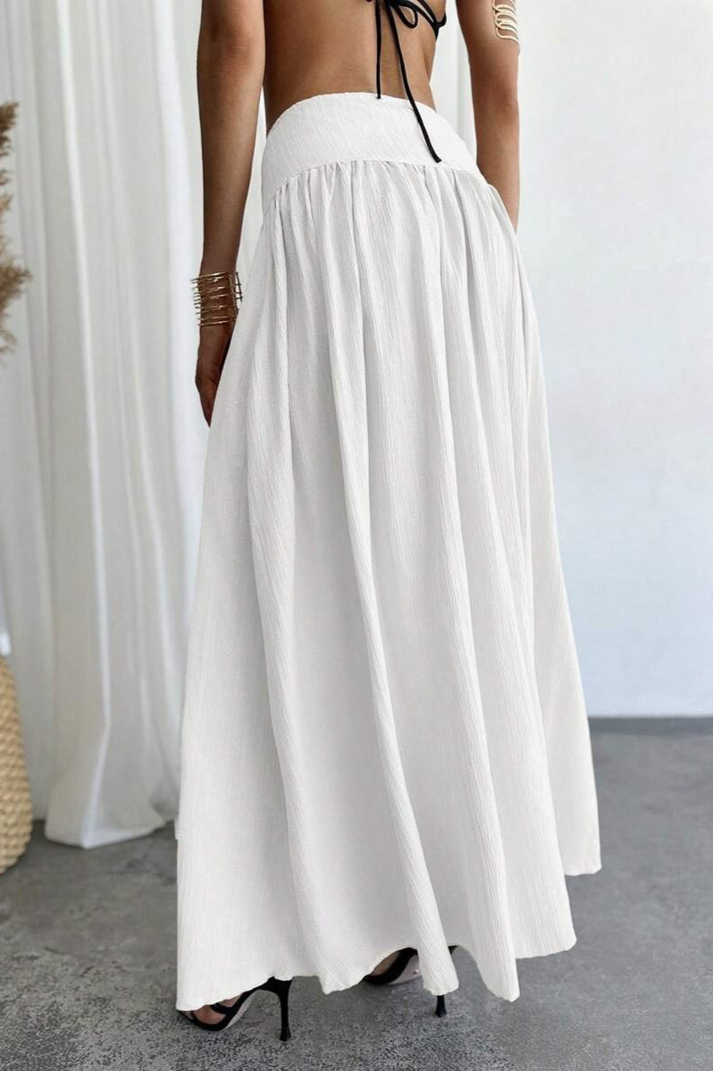 Pleated High Waist Maxi Skirt