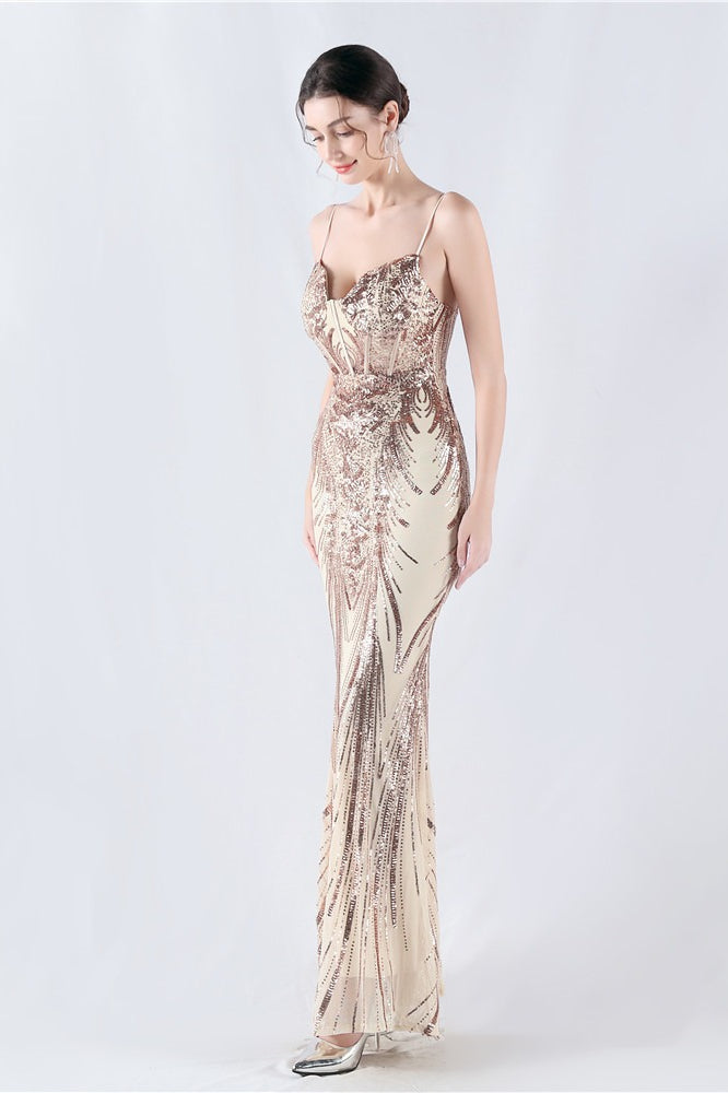 Sequin Spaghetti Strap Sweetheart Mermaid Formal Gown - View 21