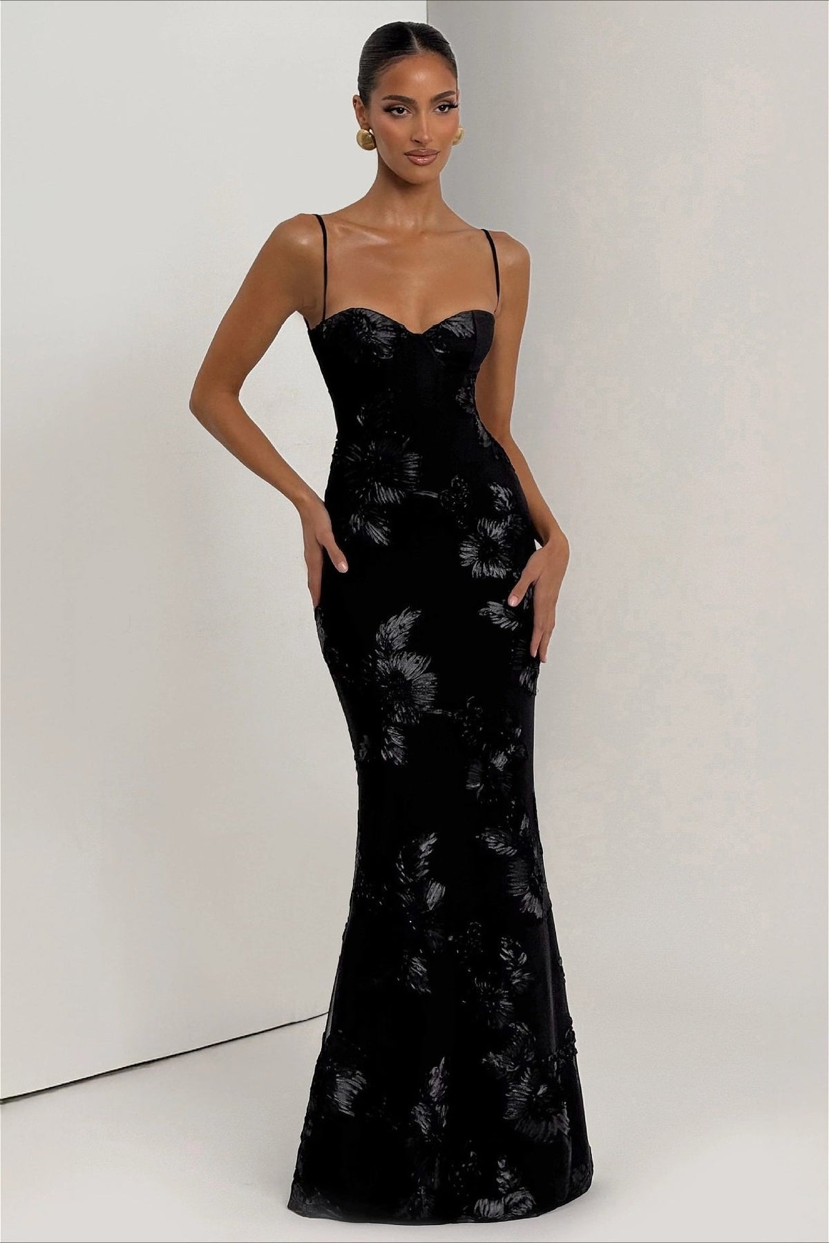 Floral Embroidered Bustier Mermaid Maxi Gown 5