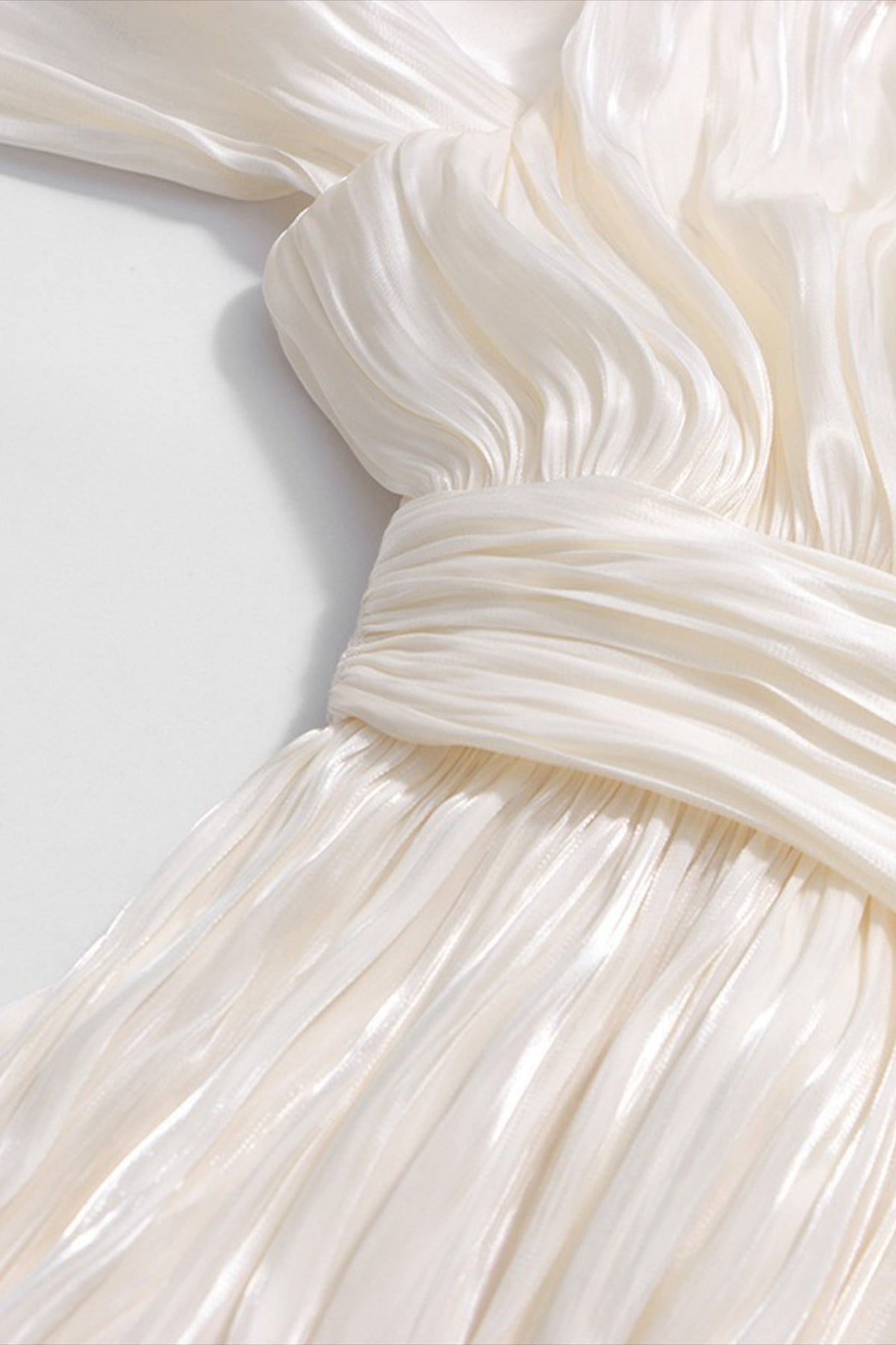Satin High-Neck Cold-Shoulder Bishop-Sleeve Pleated Maxi Dress