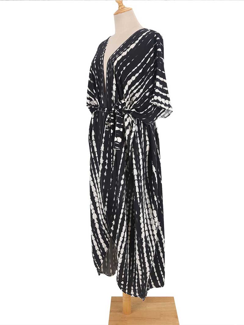 Tie-Dye Print Different Colors Rayon Long Length Gown Kimono Duster Robe - Fashionpara