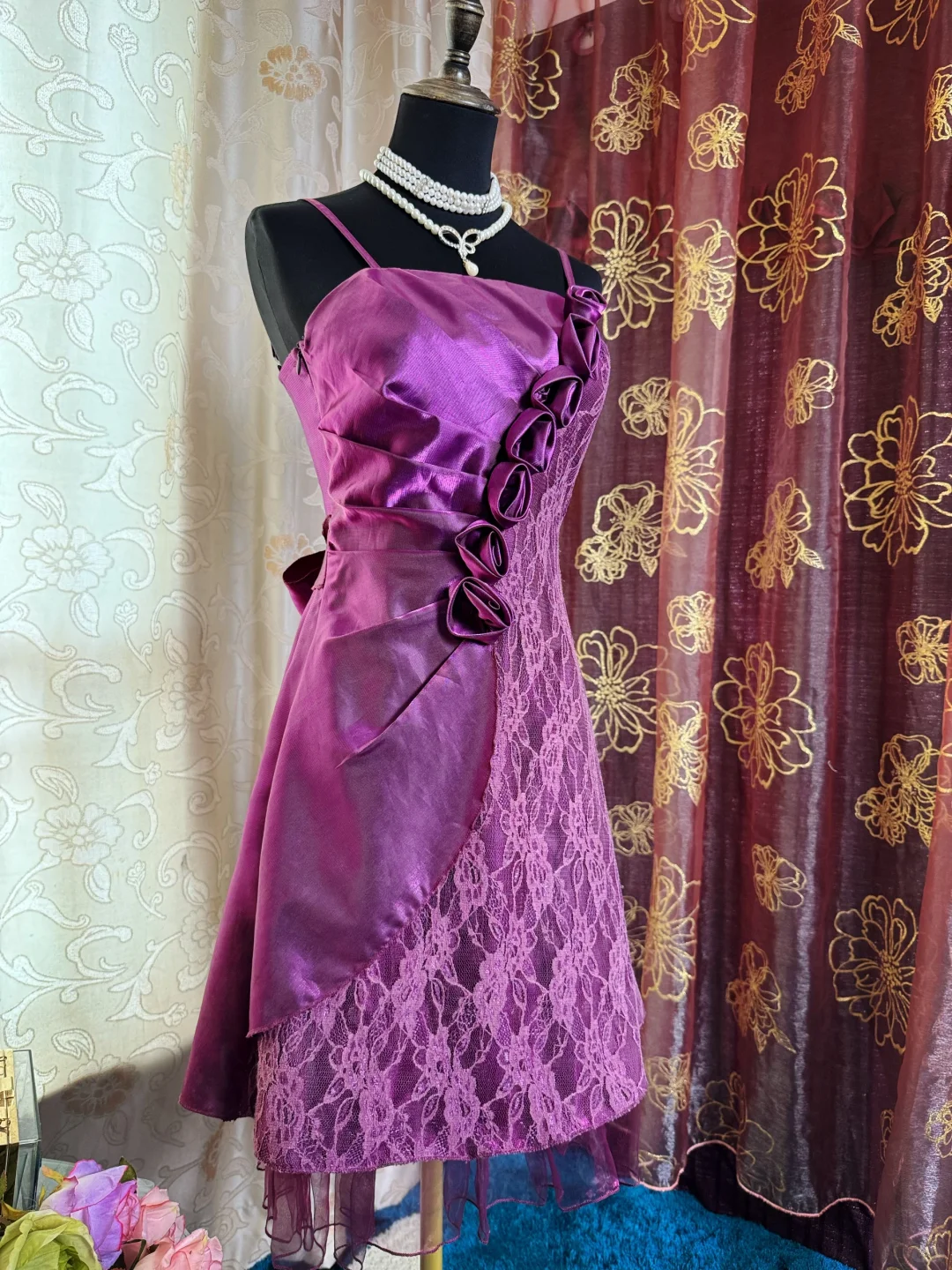 Charming Purple Satin Lace Short Prom Dress Formal Graduation Homecoming Dress D724