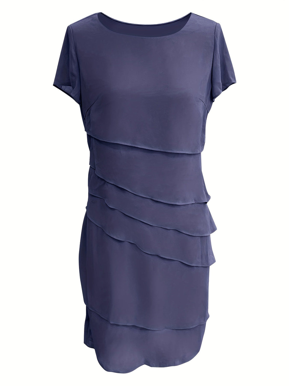 Cotton Layered Trim Round Neck Short Sleeve Midi Dress