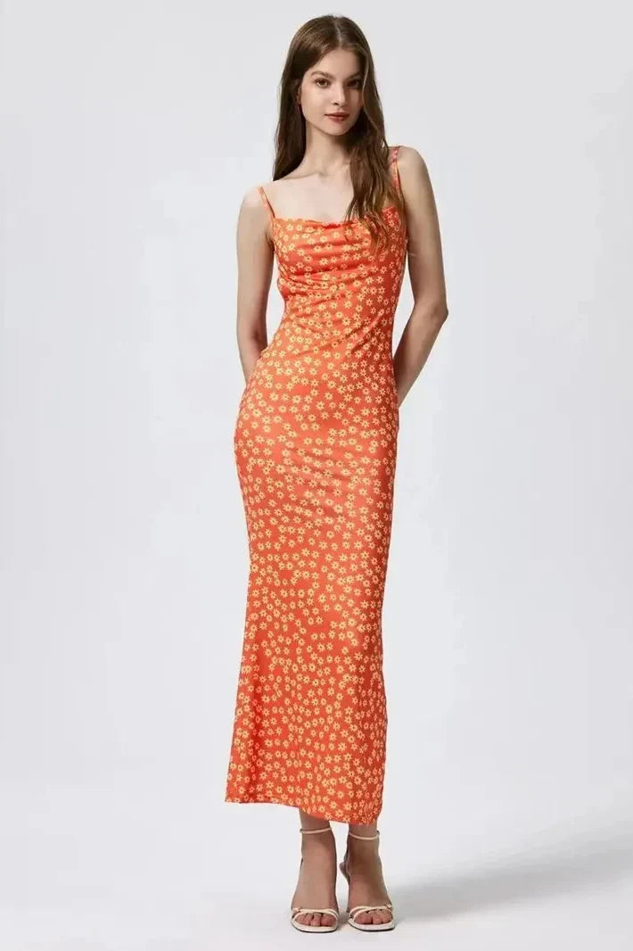 Ditsy Floral Square Neck Strappy Bodycon Maxi Dress 12