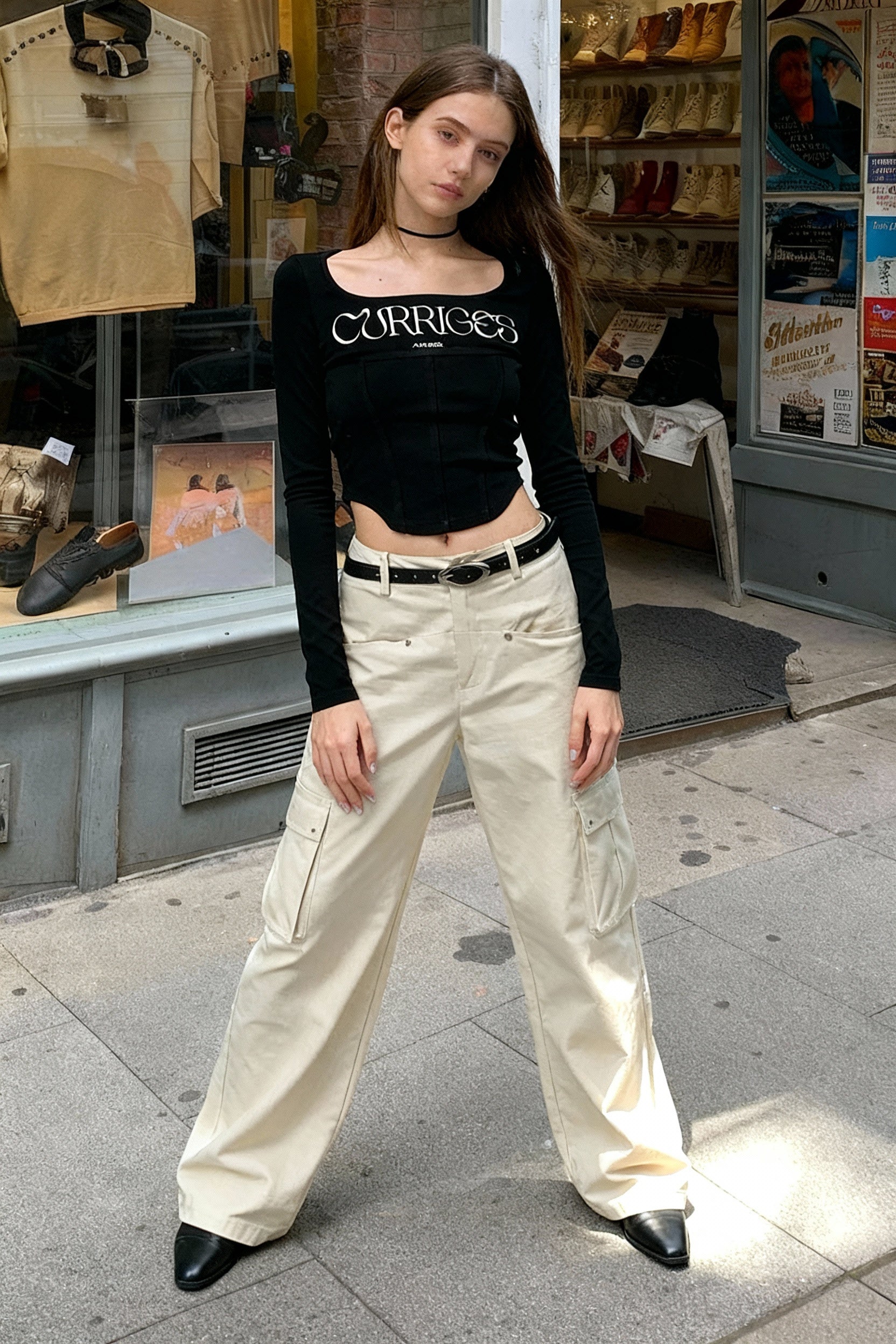 Wide Neck Corset Crop Top