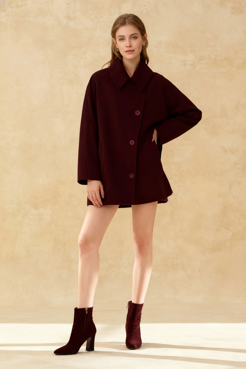 Solid Oversized Pocket Button Coat - Fashionpara