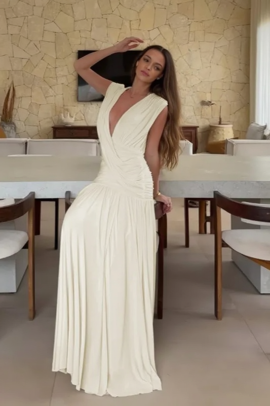 Deep V-Neck Sleeveless Ruched Wrap Front Maxi Dress 6