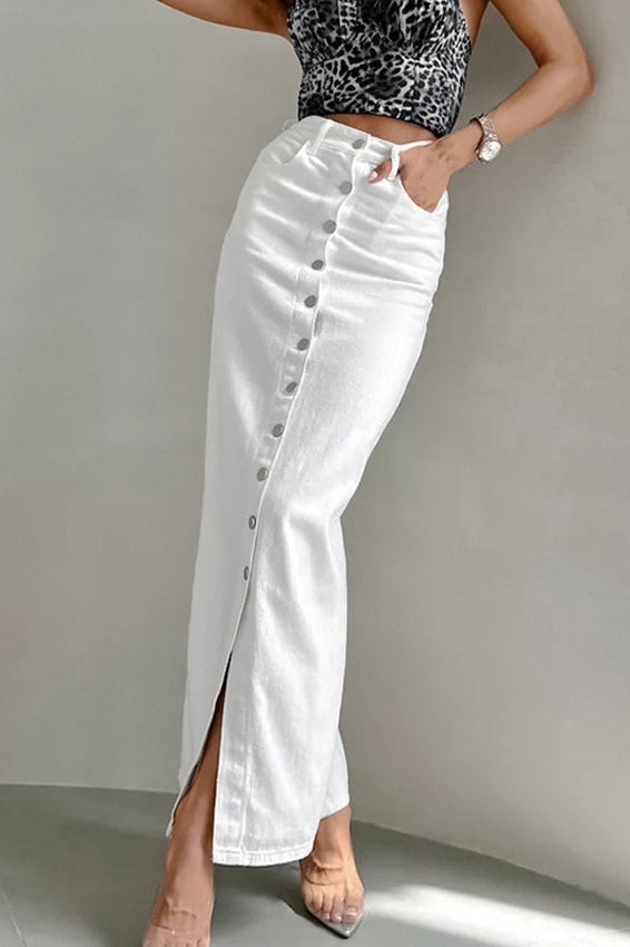 High-Waist White Cargo Skirt