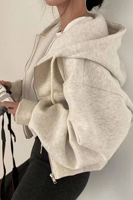 Fleece Lined Zip Cropped Hoodie