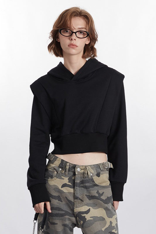 Cropped Solid Color Hoodie