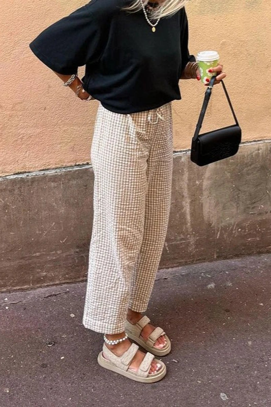 Gingham Print Elastic Waist Drawstring Lounge Pant