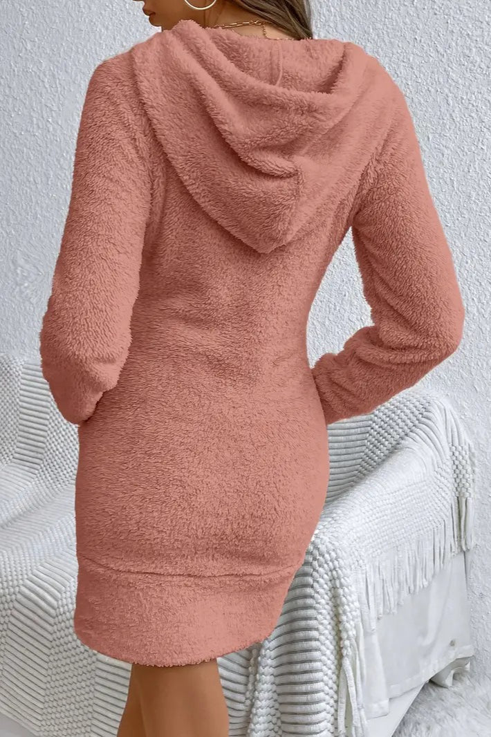 Teddy Fleece Hooded Long Sleeve Bodycon Mini Dress 18