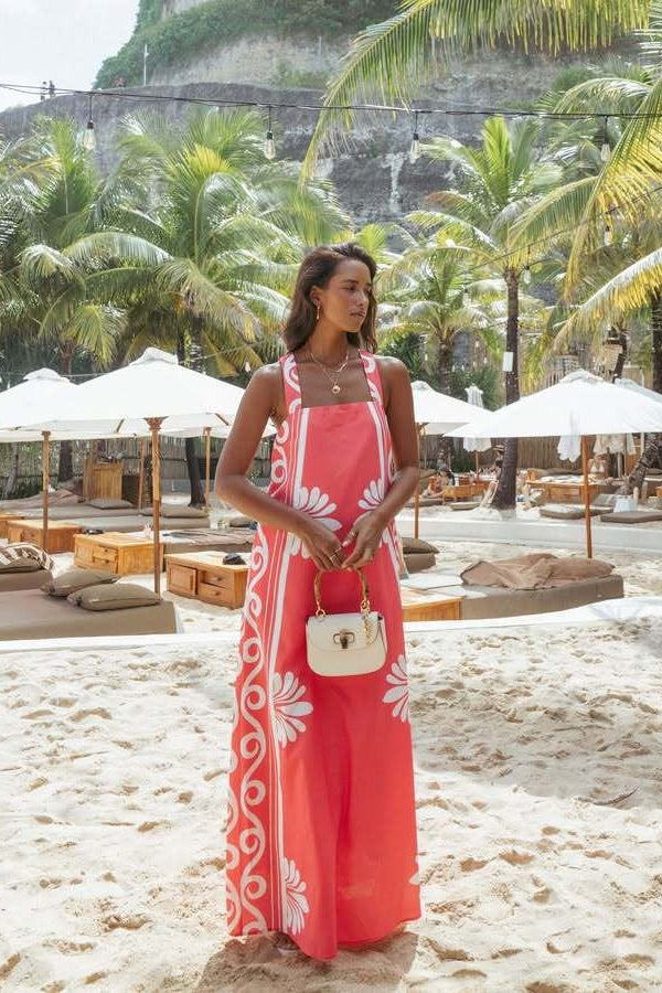 Scarf Print Square Neck Sleeveless A-Line Maxi Dress