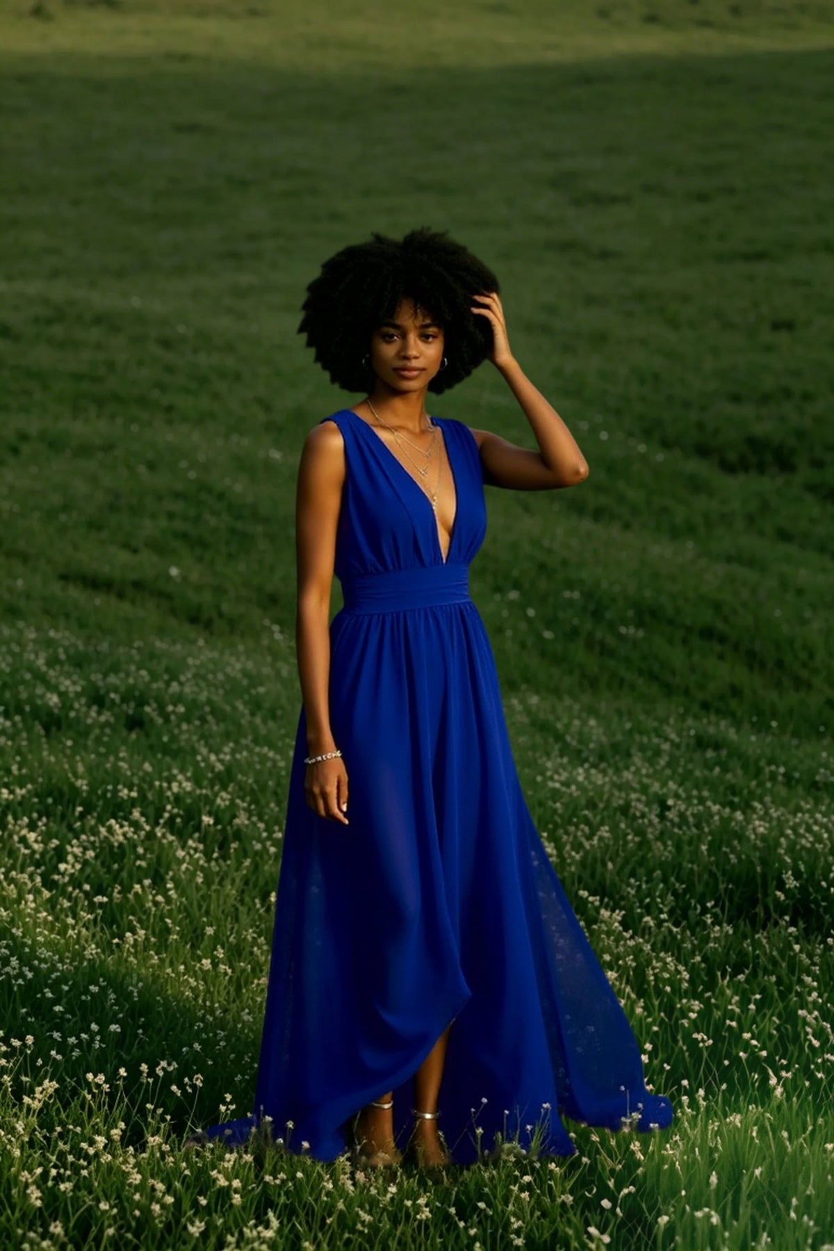 Chiffon Deep V-Neck Sleeveless Slit Maxi Dress
