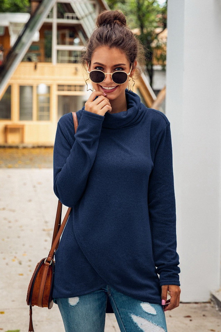 RadyRin Irregular Hem Long-Sleeve Turtleneck Sweater
