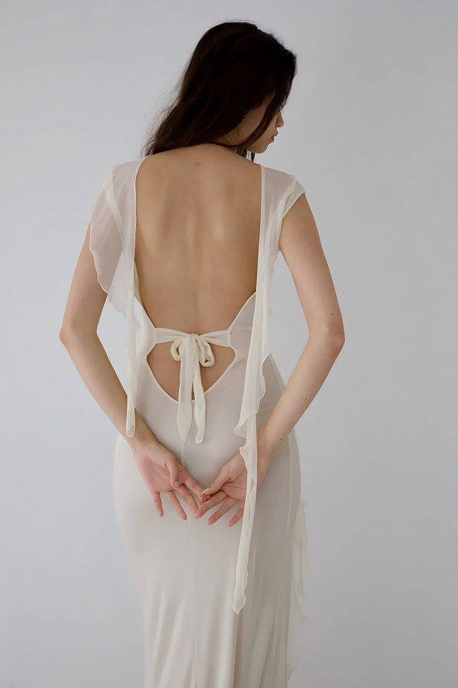 High Slit Ruffle Slip Dress