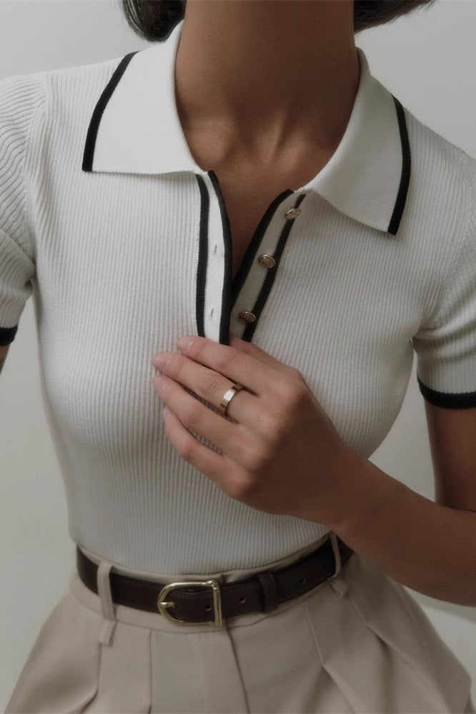 PrincessAce Ribbed Fitted Polo Sweater for Timeless Style