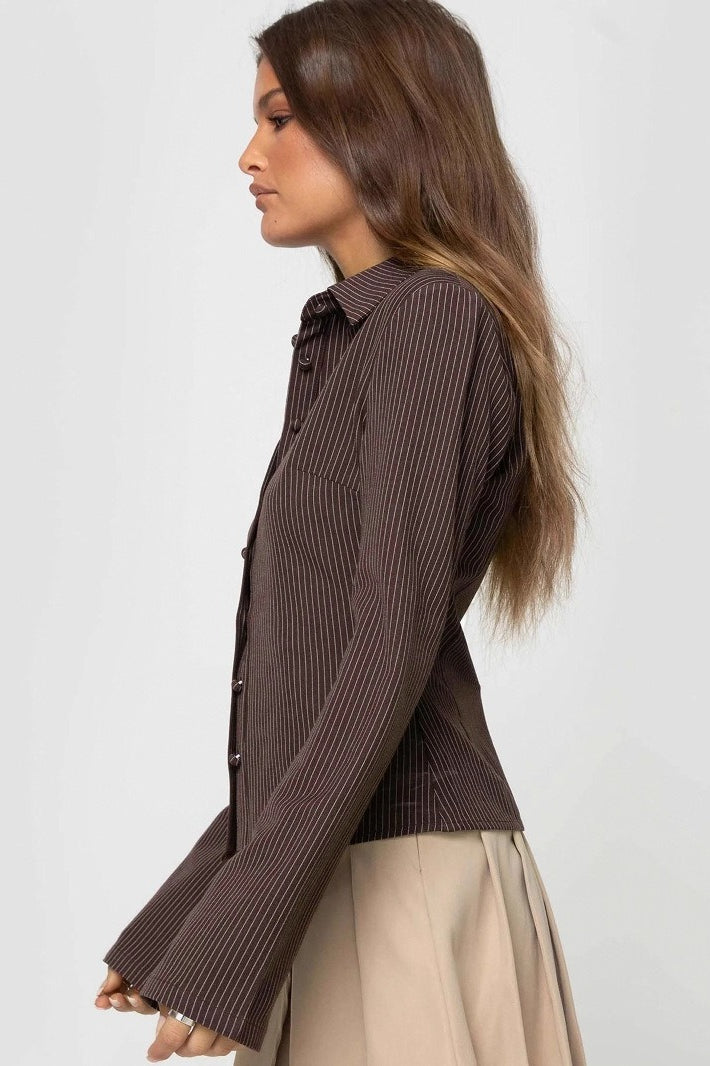 Covered Button Polo Stripe Blouse