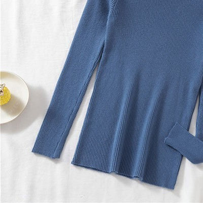 Mock Neck Long Sleeve Ribbed Slim Fit Knit Top 9