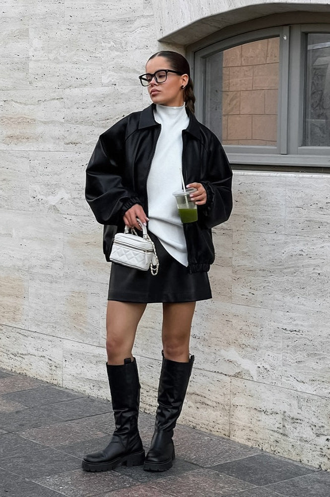 Loose Fit Moto Leather Jacket