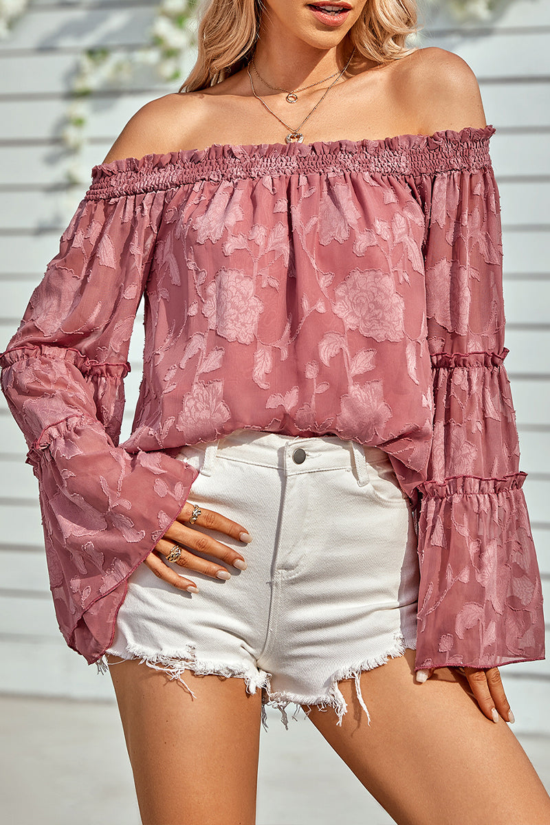 Off Shoulder Neck Long Sleeve Chiffon Top - Fashionpara