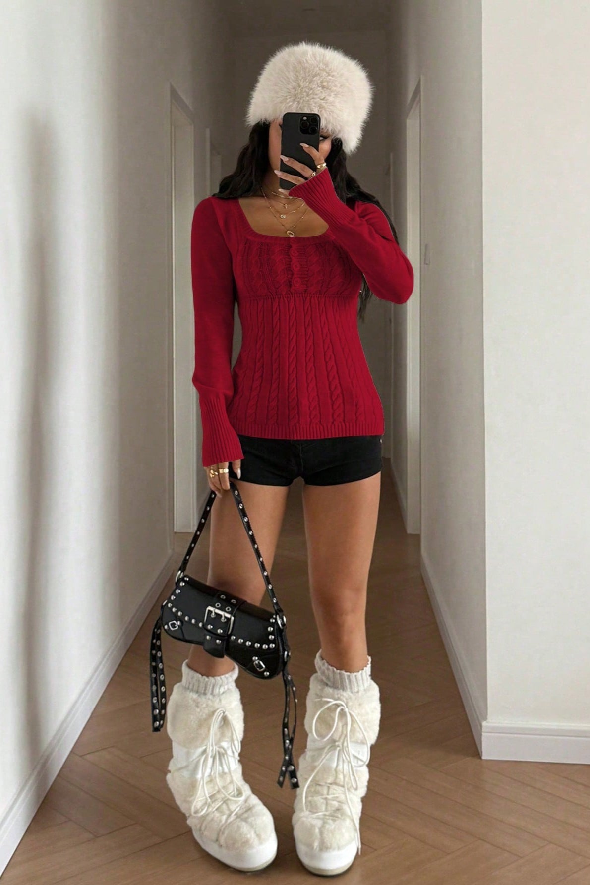 Cable Knit Square Neck Button Detail Sweater 9