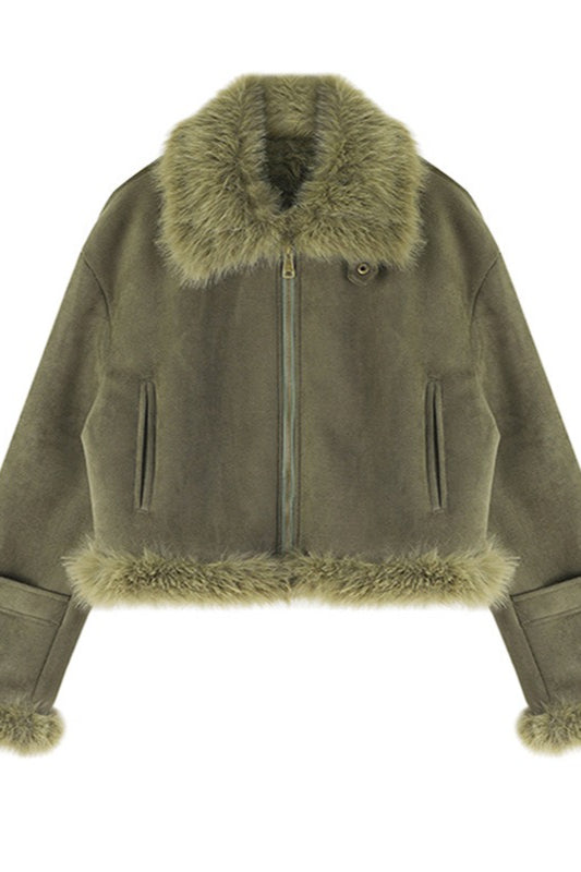 Oversized Fur Collar Suede Look Coat 4