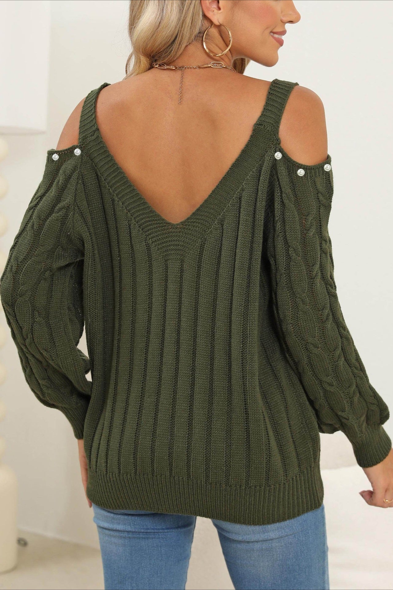 PrincessAce Deep V Off-Shoulder Pullover Sweater for Women