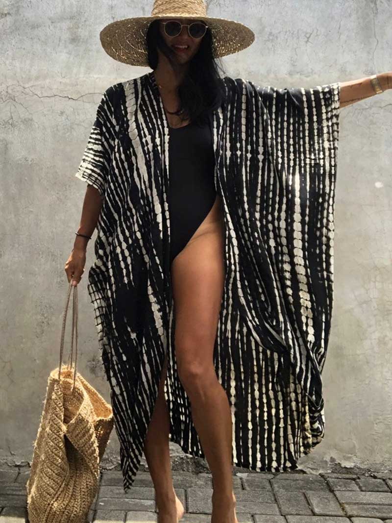 Tie-Dye Print Different Colors Rayon Long Length Gown Kimono Duster Robe - Fashionpara