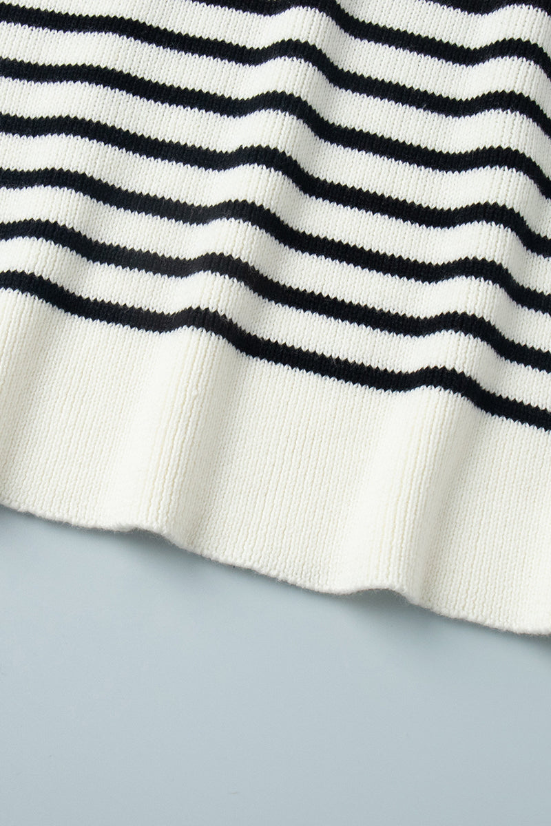 Striped Polo Neck Loose Fit Knit Sweater