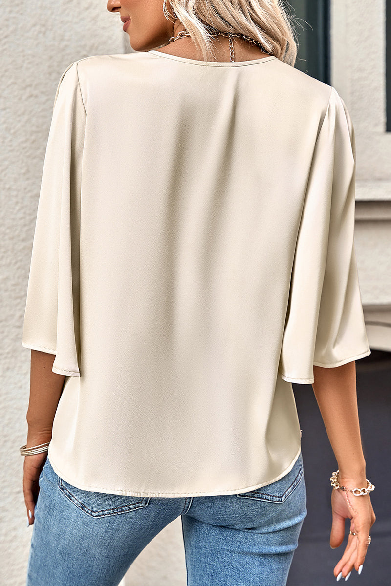 V Neck Solid Color Loose Casual Top